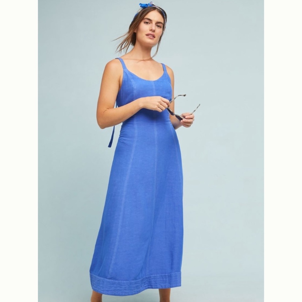 Maeve by Anthropologie Blue Elsby Lace-Up Midi Dress